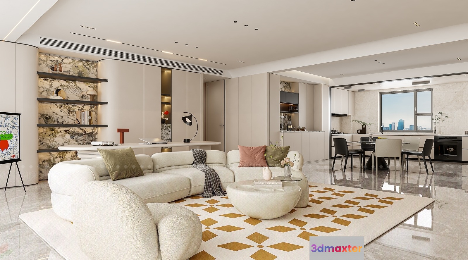 Modern Living Room 3D Model - 19512 - VRAY Render