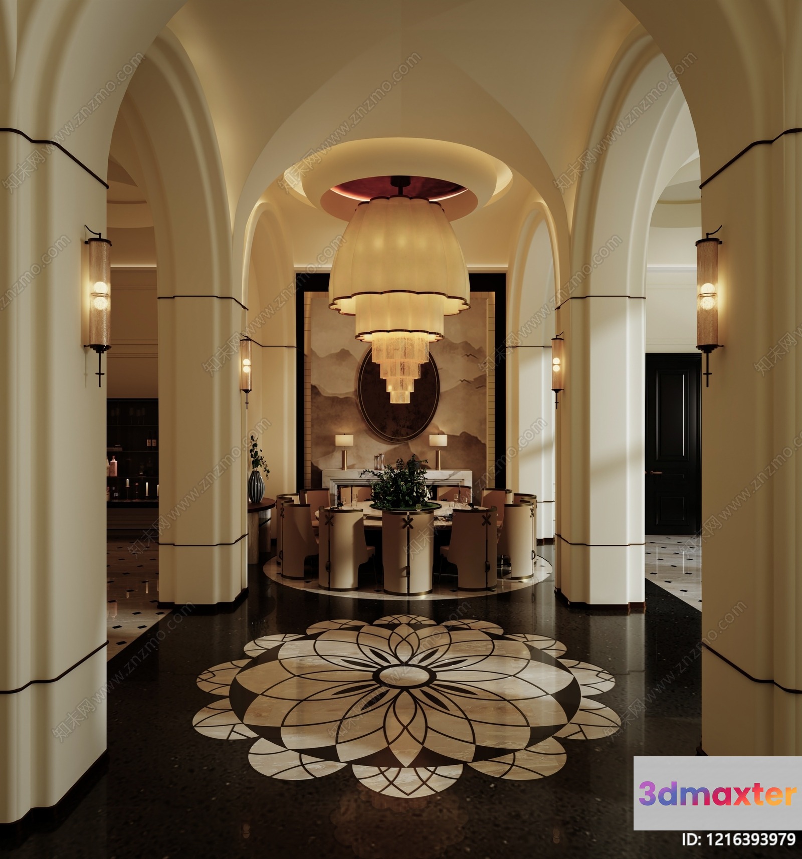 The Main Subject Is A Large Intricate Flower Design On The Floor 3D Model - 16507 - CORONA Render