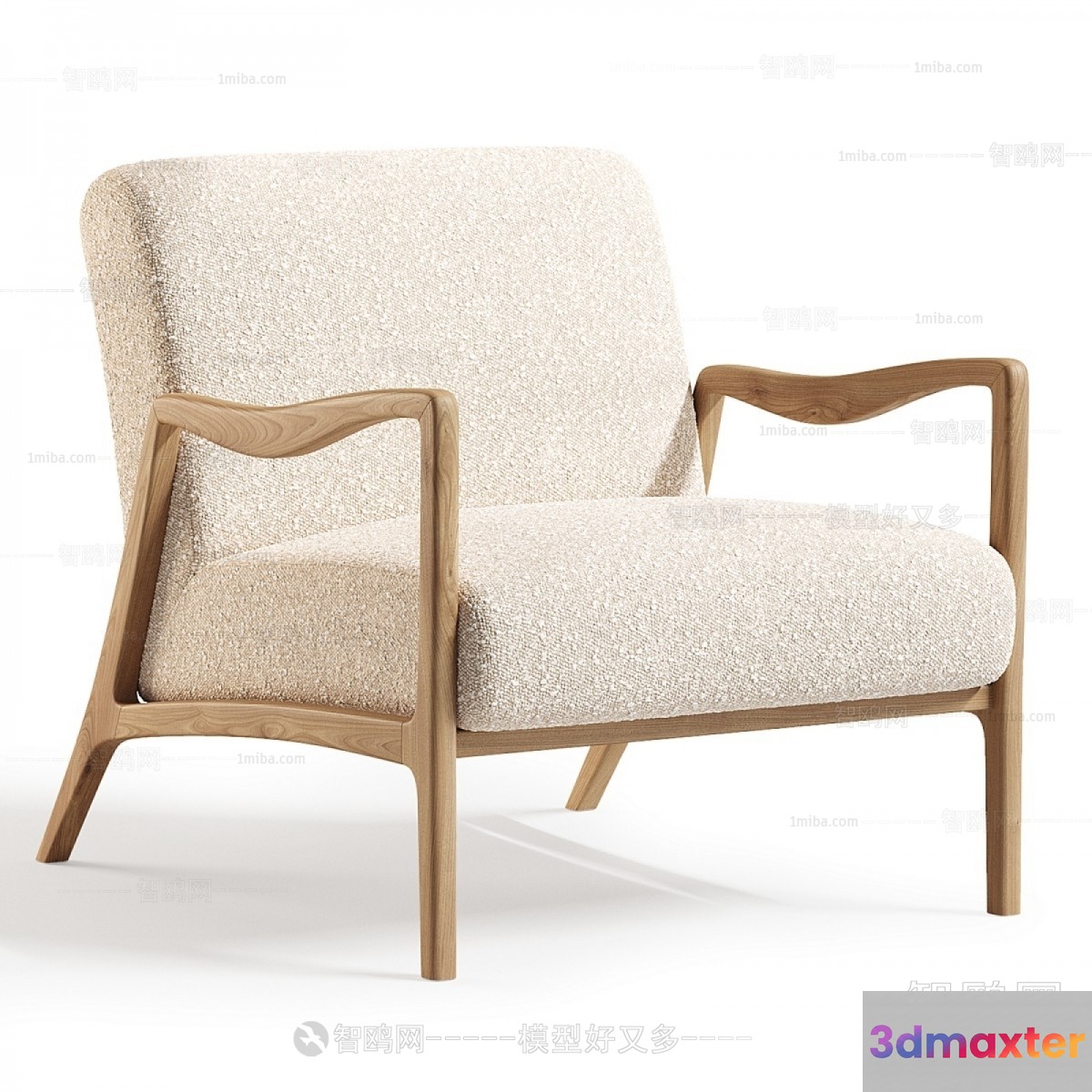 Wooden Armchair With Light-Colored Upholstery 3D Model - 19843 - VRAY Render