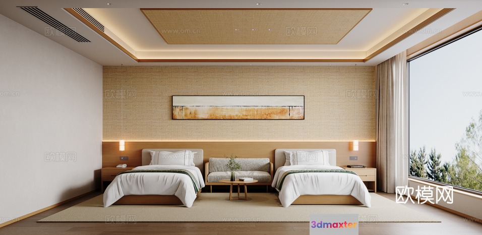 Modern Hotel Room 3D Model - 6982 - CORONA Render