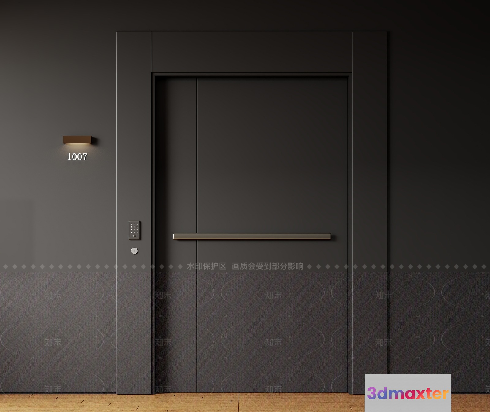 A Dark Gray Door With A Silver Handle 3D Model - 5817 - VRAY Render