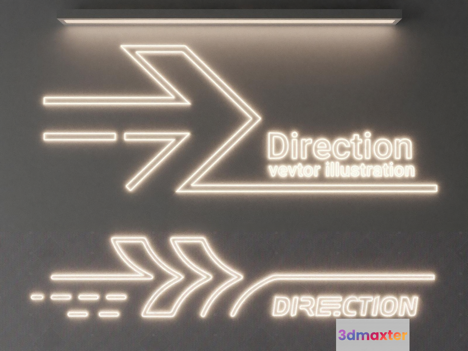 Modern Neon Sign With The Word Direction And An Arrow 3D Model - 11582 - VRAY Render
