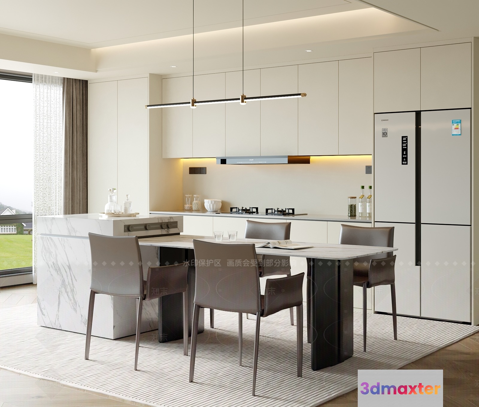 Modern Kitchen With White Cabinets 3D Model - 19466 - VRAY Render