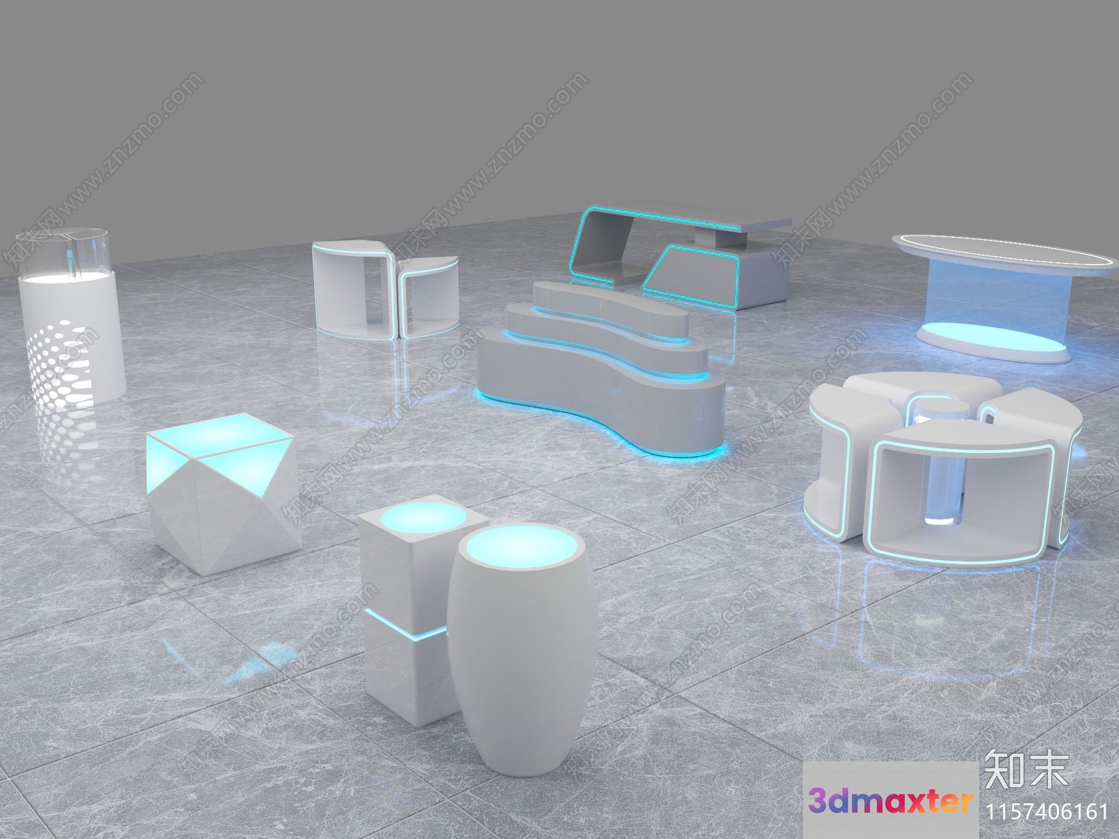 Modern White Furniture 3D Model - 1026 - VRAY Render