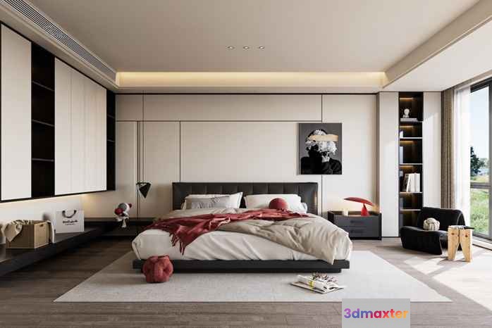Modern Minimalist Bedroom 3D Model - 8496 - VRAY Render