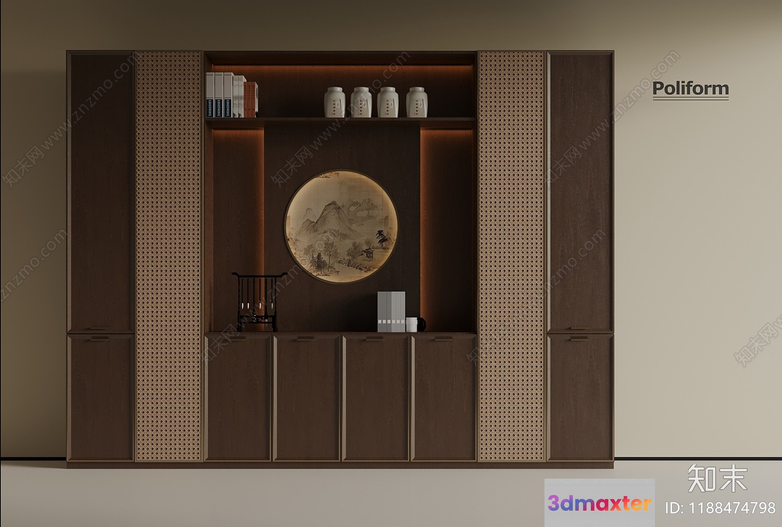 Wooden Wall Unit 3D Model - 1833 - VRAY Render