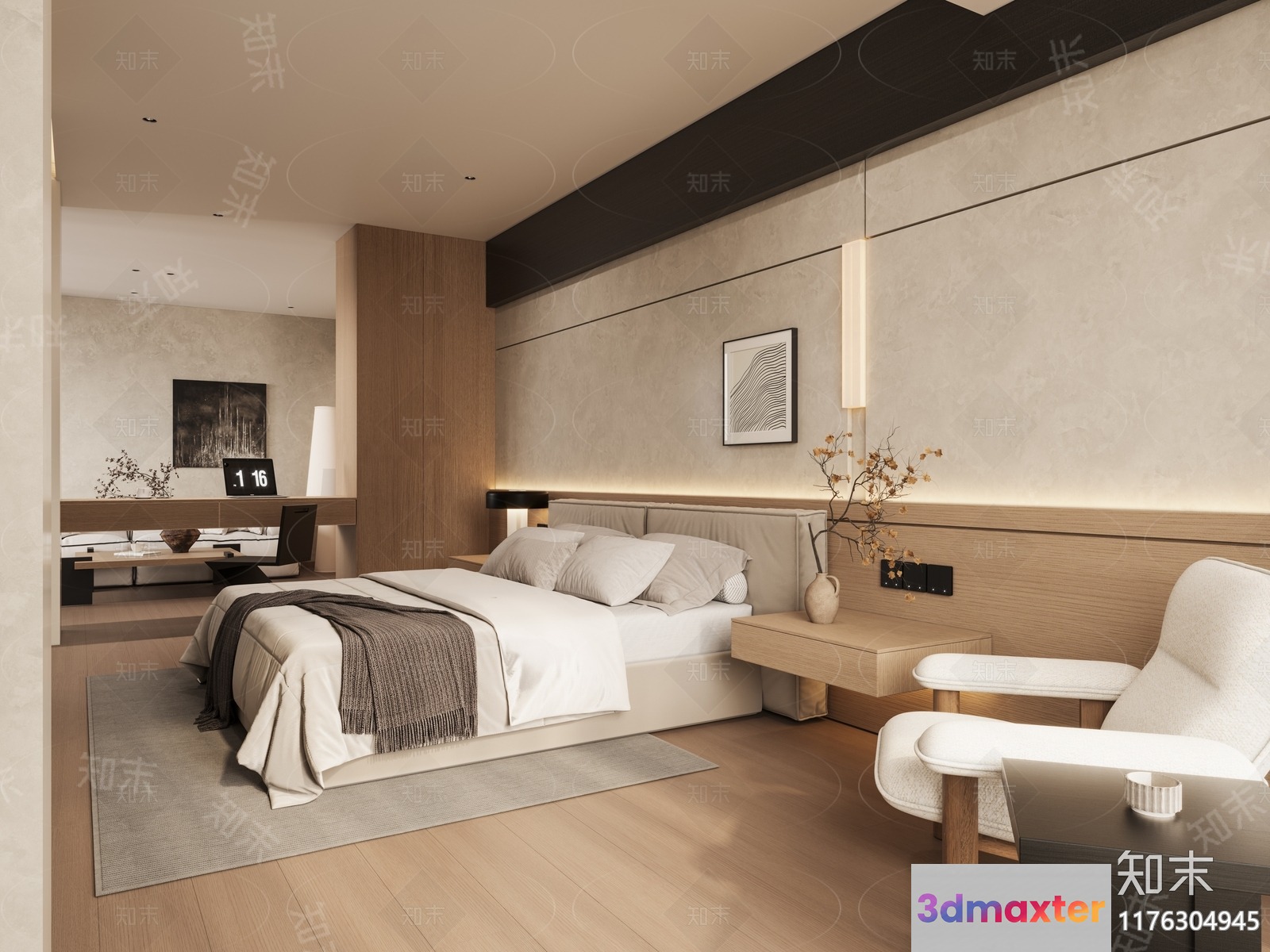 Modern Minimalist Bedroom 3D Model - 244 - CORONA Render