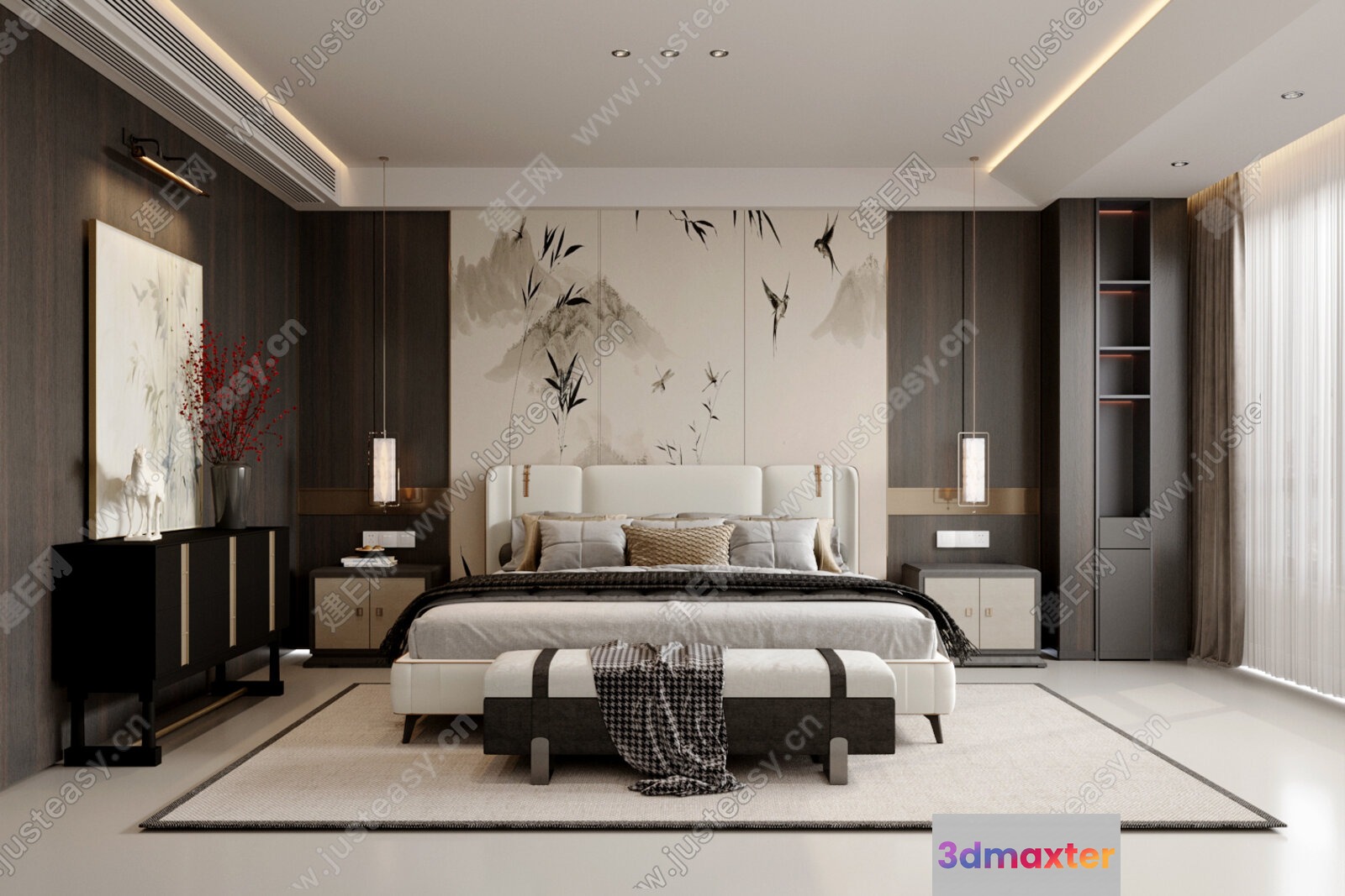 A Modern Bedroom 3D Model - 865 - VRAY Render