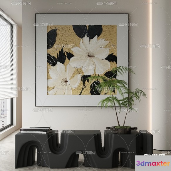 A Square Painting Of White Flowers 3D Model - 15704 - VRAY Render