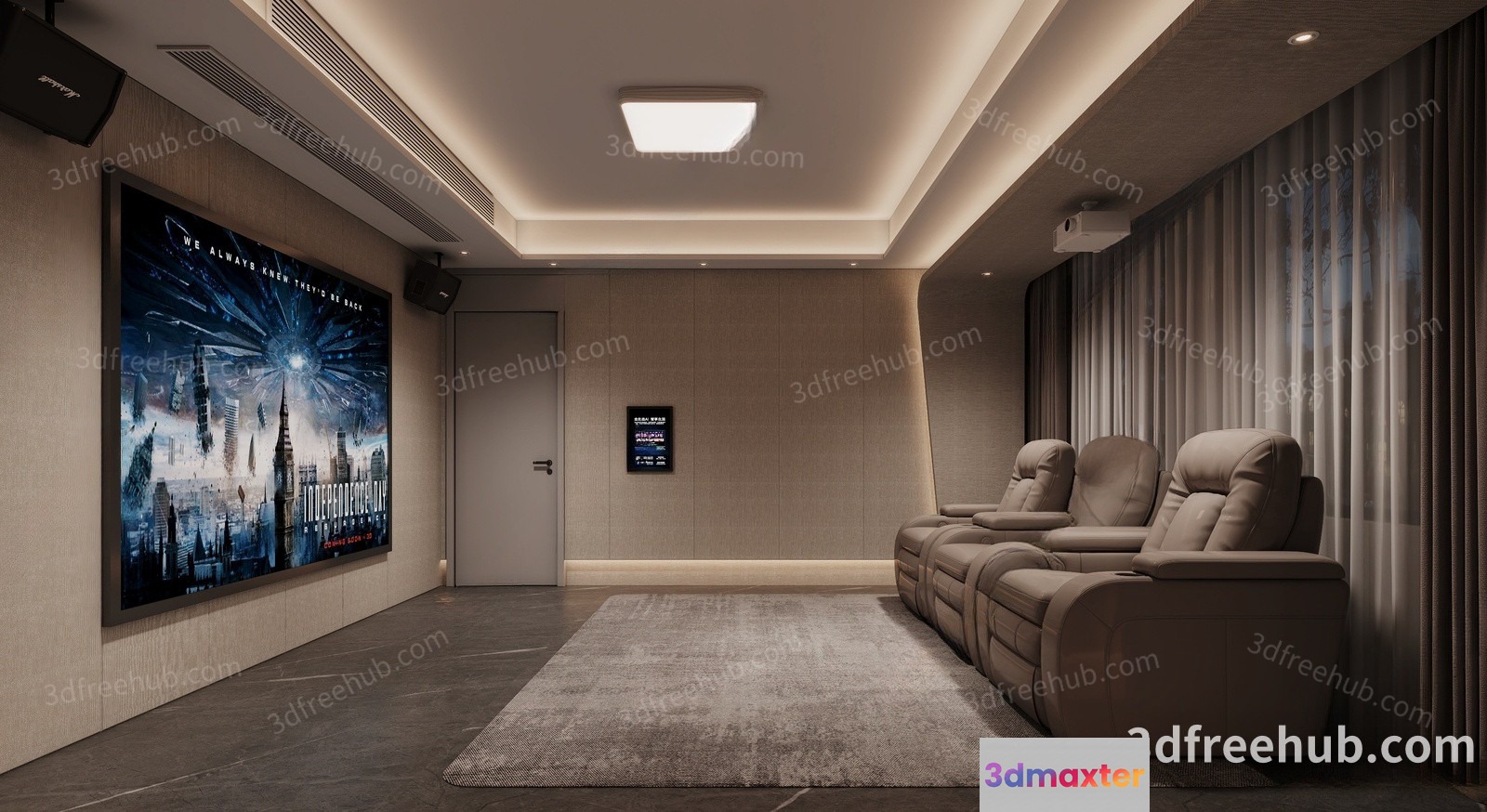 Modern Home Theater Room 3D Model - 21608 - VRAY Render