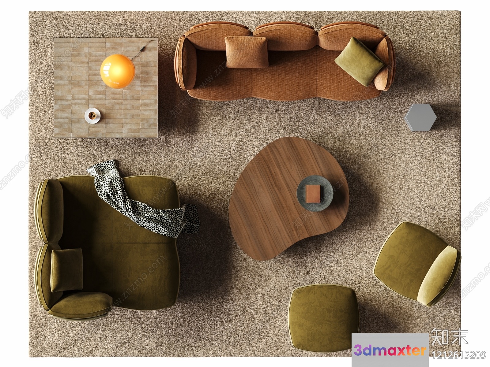A Living Room With A Couch 3D Model - 21683 - VRAY Render