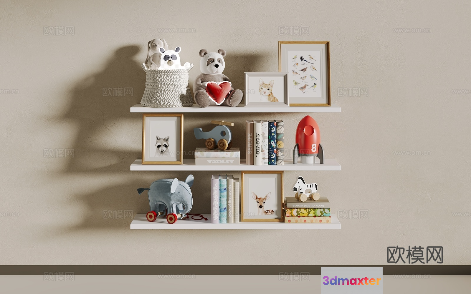 A Set Of Shelves With Decorative Items 3D Model - 14938 - VRAY Render