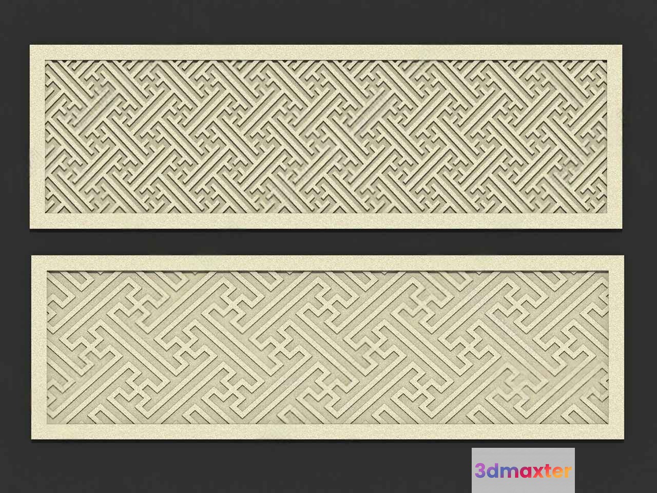 Two Beige Rectangular Decorative Wall Panels With A Greek Key Pattern 3D Model - 9410 - VRAY Render