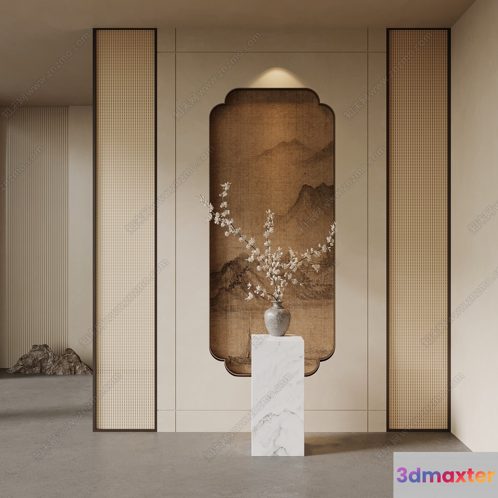 A Minimalist Room With A Vase And A Painting 3D Model - 10644 - VRAY Render