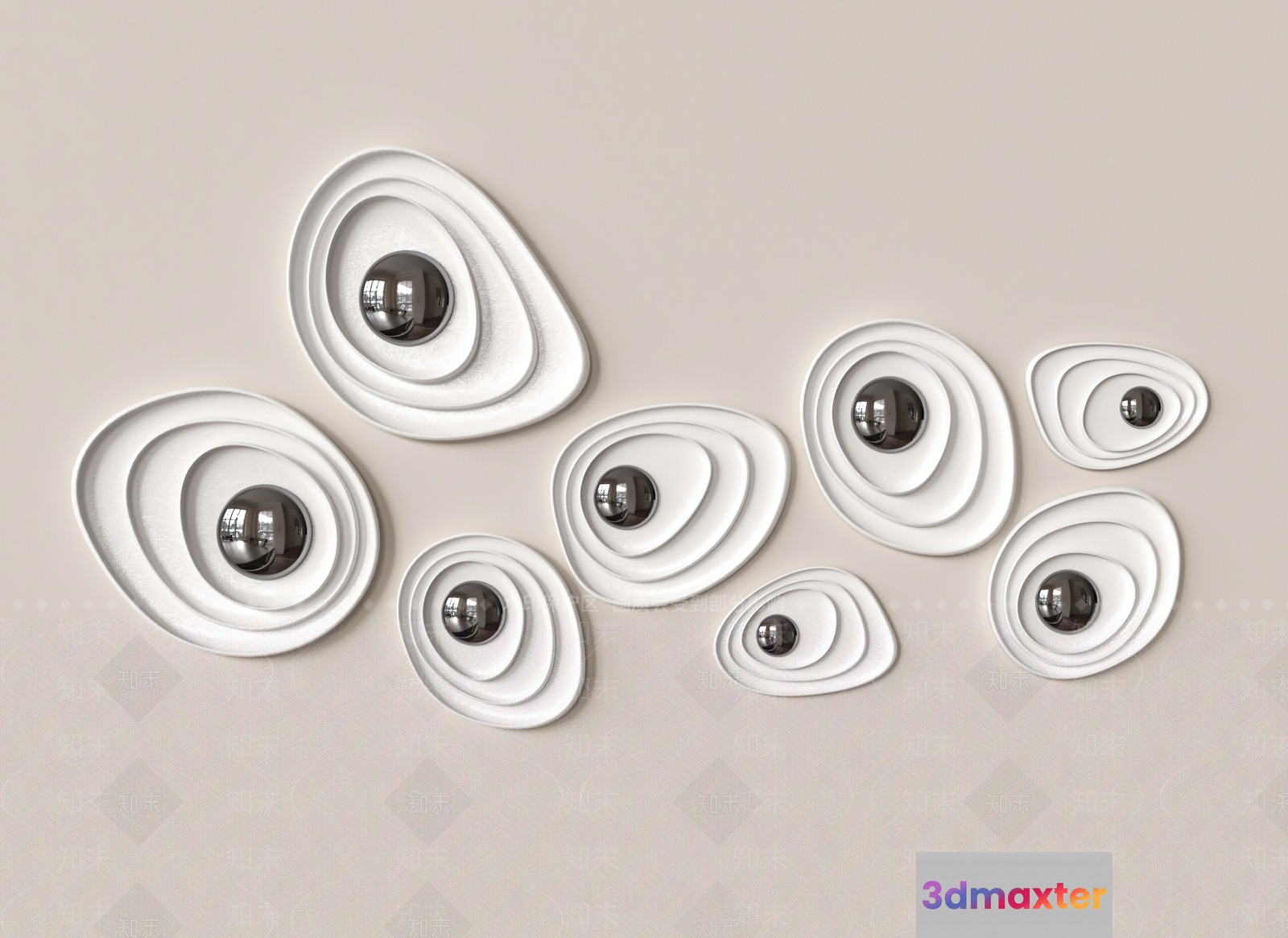White Decorative Wall Art 3D Model - 2935 - VRAY Render