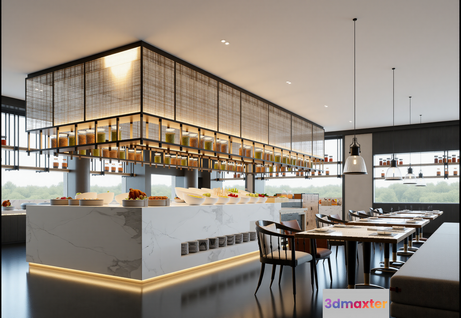 Modern Restaurant Interior 3D Model - 7709 - VRAY Render