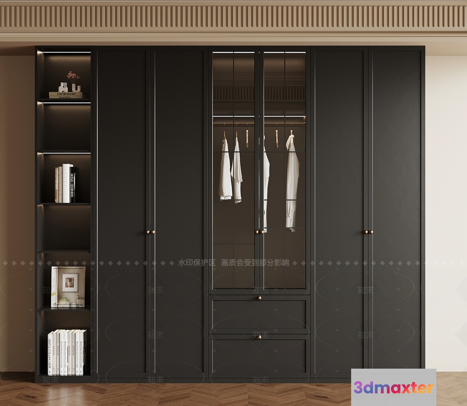 Modern Black Wardrobe 3D Model - 189 - VRAY Render