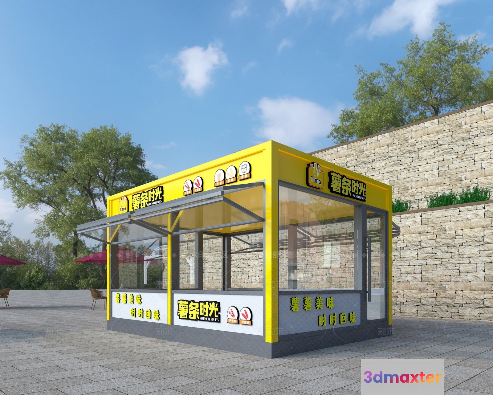 A Yellow And Gray Food Stand 3D Model - 17743 - VRAY Render