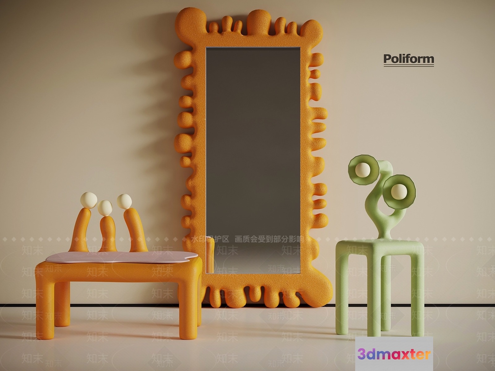 A Mirror With A Unique Decorative Frame 3D Model - 8635 - VRAY Render