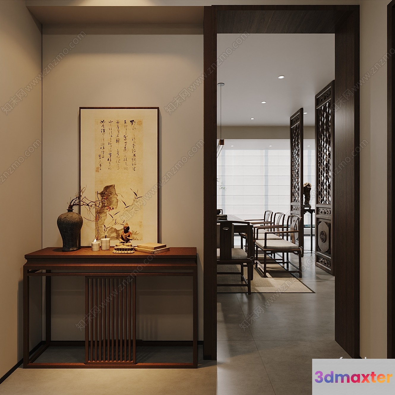 The Main Subject Is A Table With A Vase And A Painting 3D Model - 20092 - VRAY Render