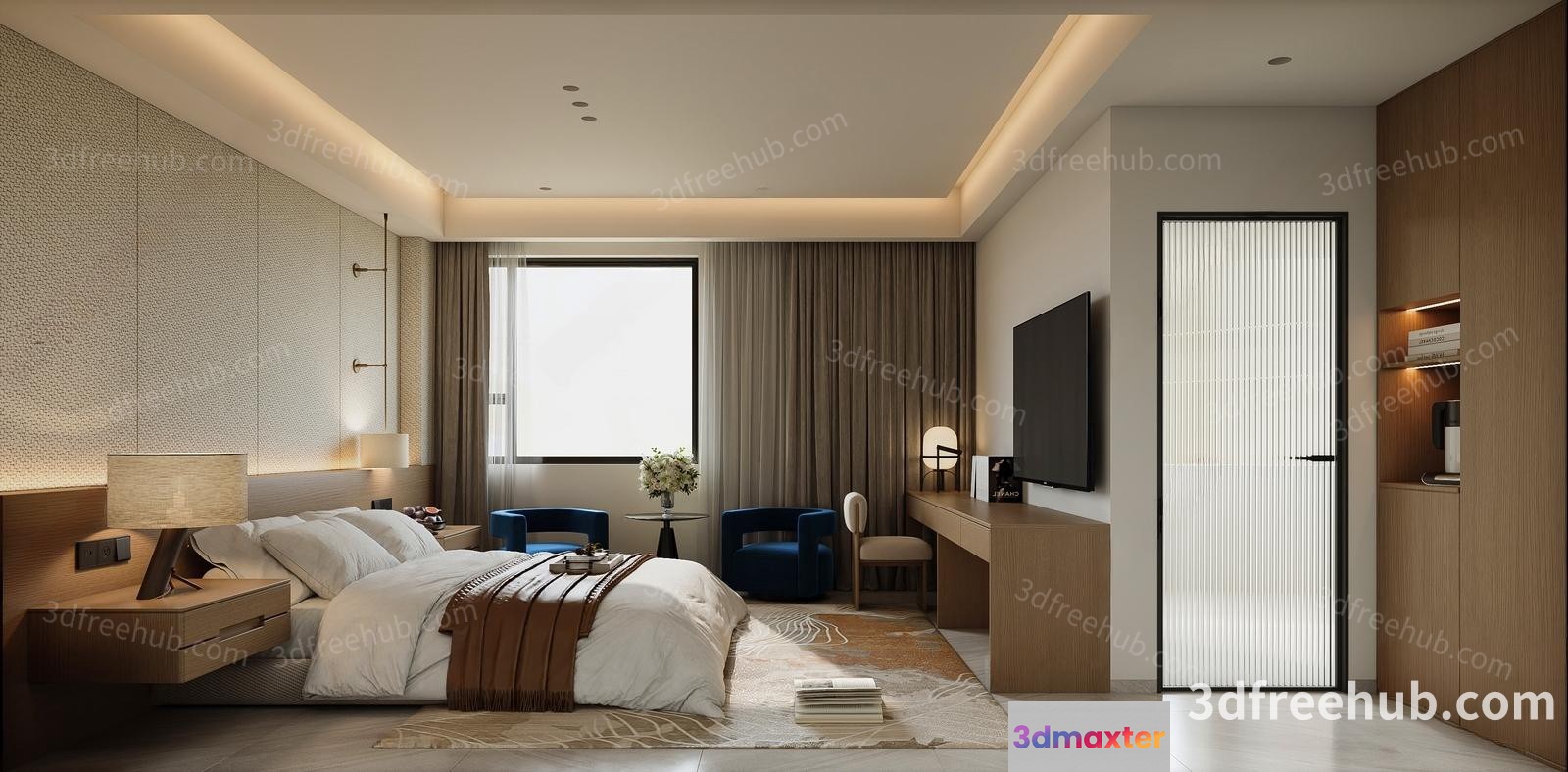 Modern Cozy Bedroom 3D Model - 20503 - VRAY Render