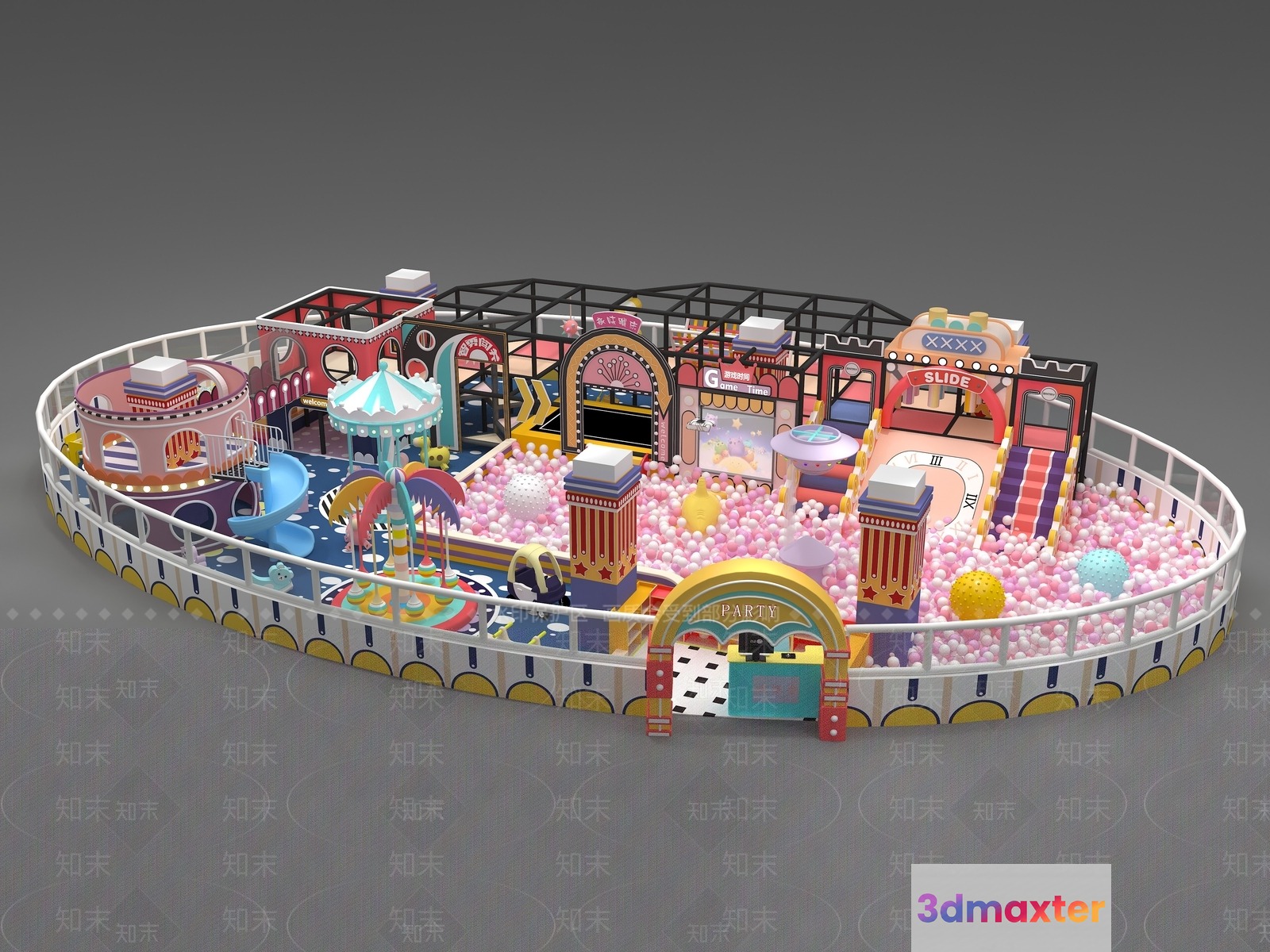 A Colorful Amusement Park 3D Model - 913 - VRAY Render