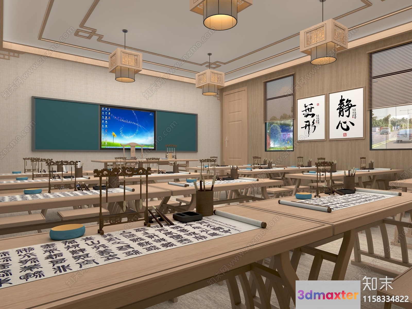 A Classroom With Asian-Style Decor 3D Model - 14433 - VRAY Render