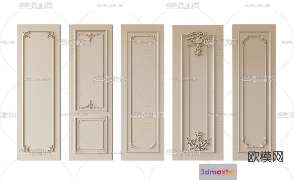 Beige Ornate Doors 3D Model - 1510 - VRAY Render