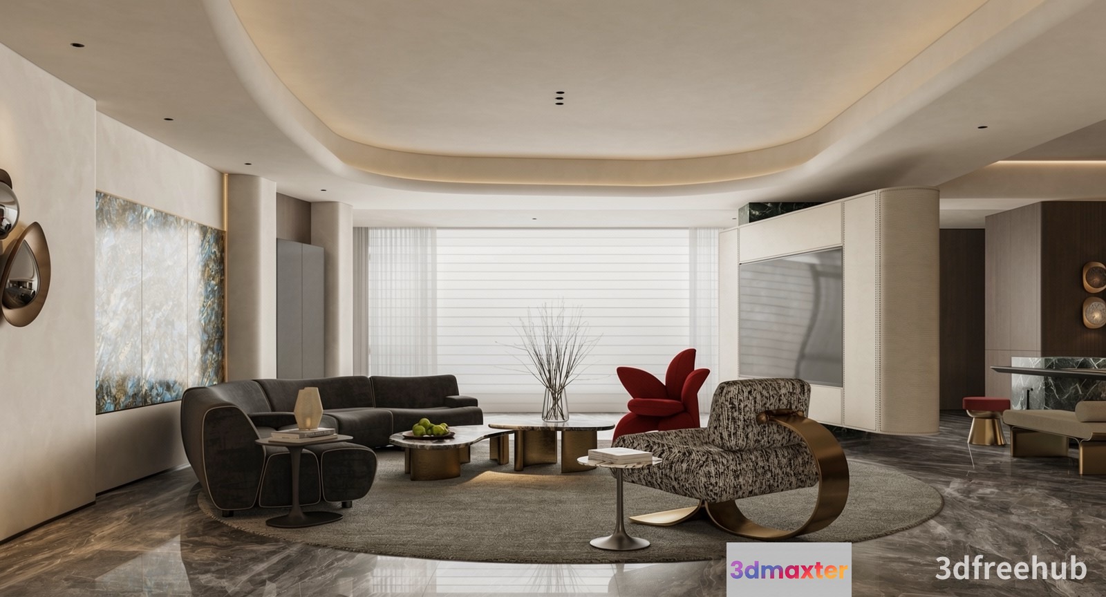 Modern Living Room 3D Model - 19709 - VRAY Render