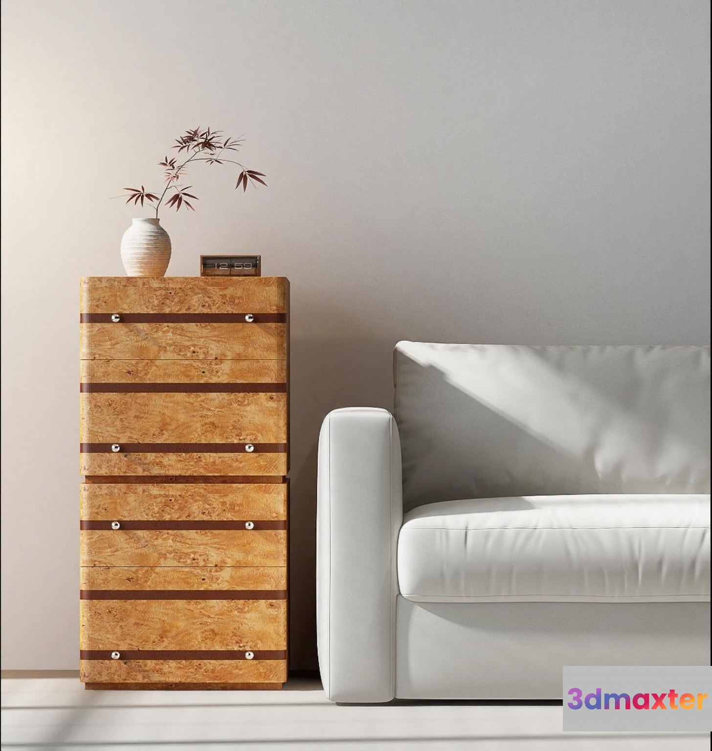 A Tall Light-Colored Wooden Dresser 3D Model - 2981 - VRAY Render