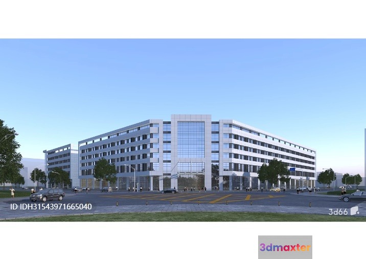 A Large White Building With A Parking Lot 3D Model - 3096 - VRAY Render