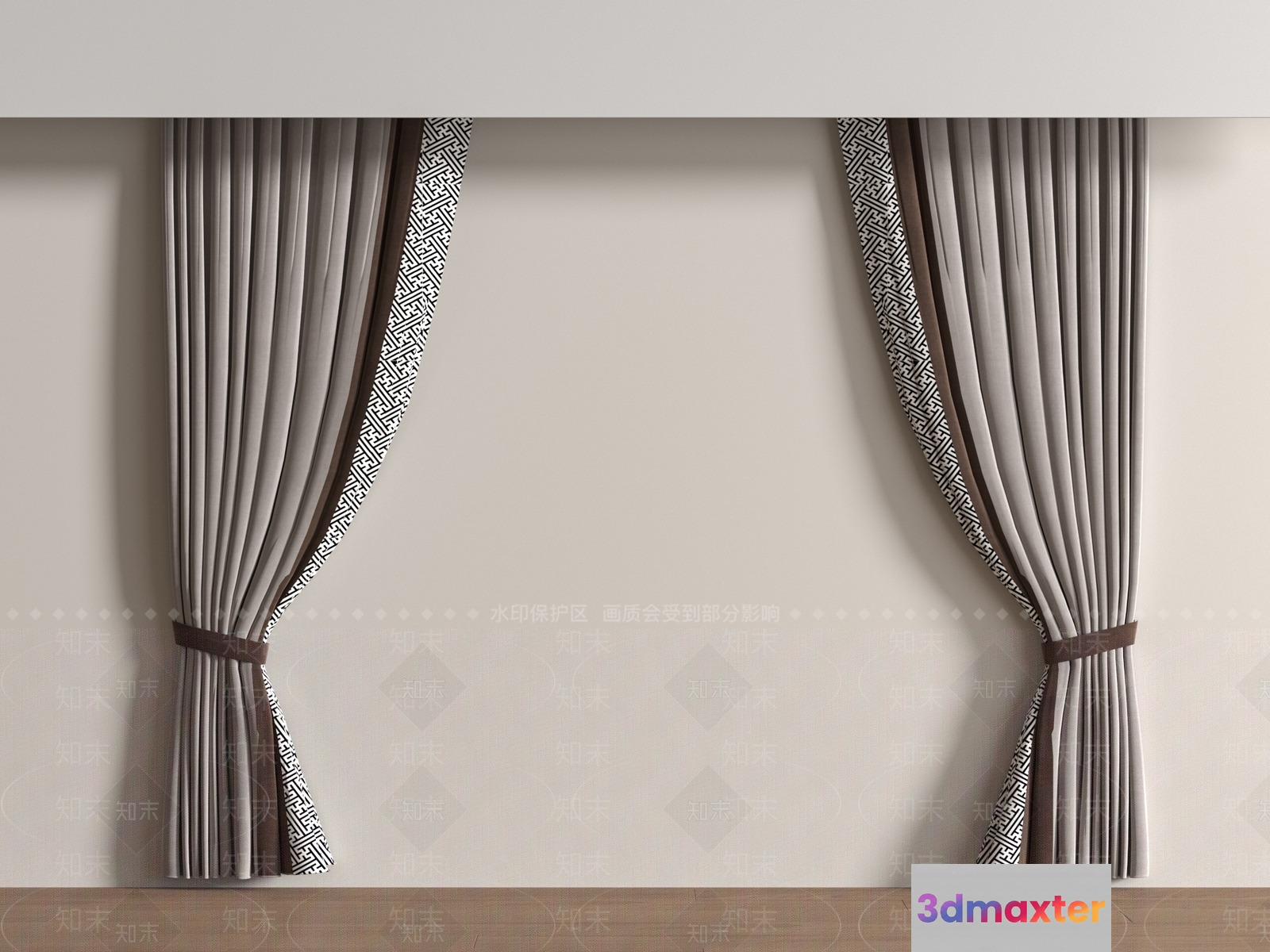 Grey Curtains 3D Model - 8869 - VRAY Render