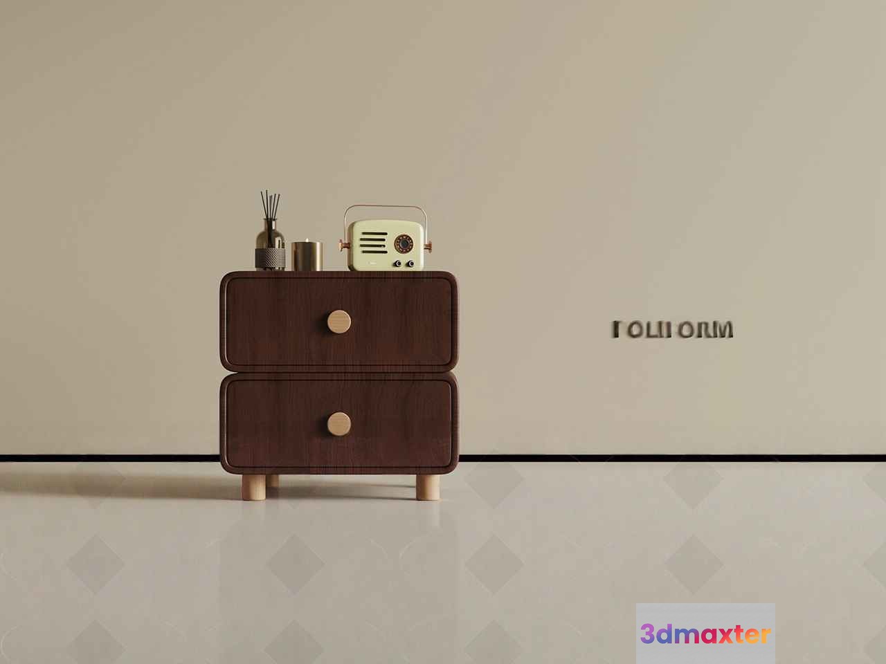 A Small Two-Drawer Wooden Nightstand 3D Model - 13544 - VRAY Render