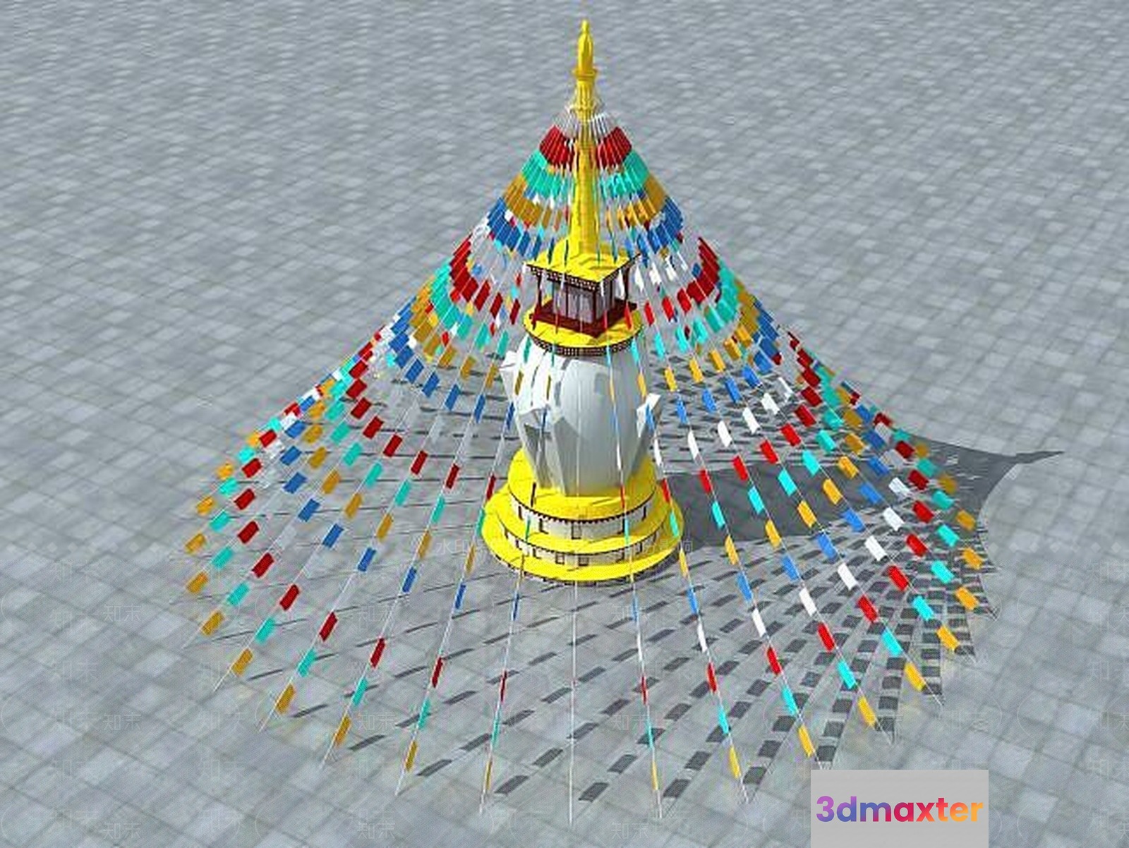 The Main Subject Is A Colorful 3D-Rendered Temple With A 3D Model - 2743 - VRAY Render