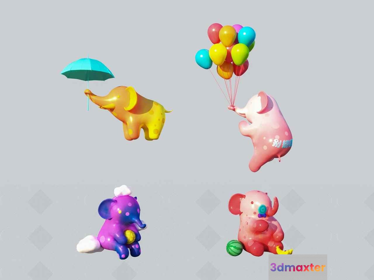 Elephant-Shaped Balloons 3D Model - 10003 - VRAY Render