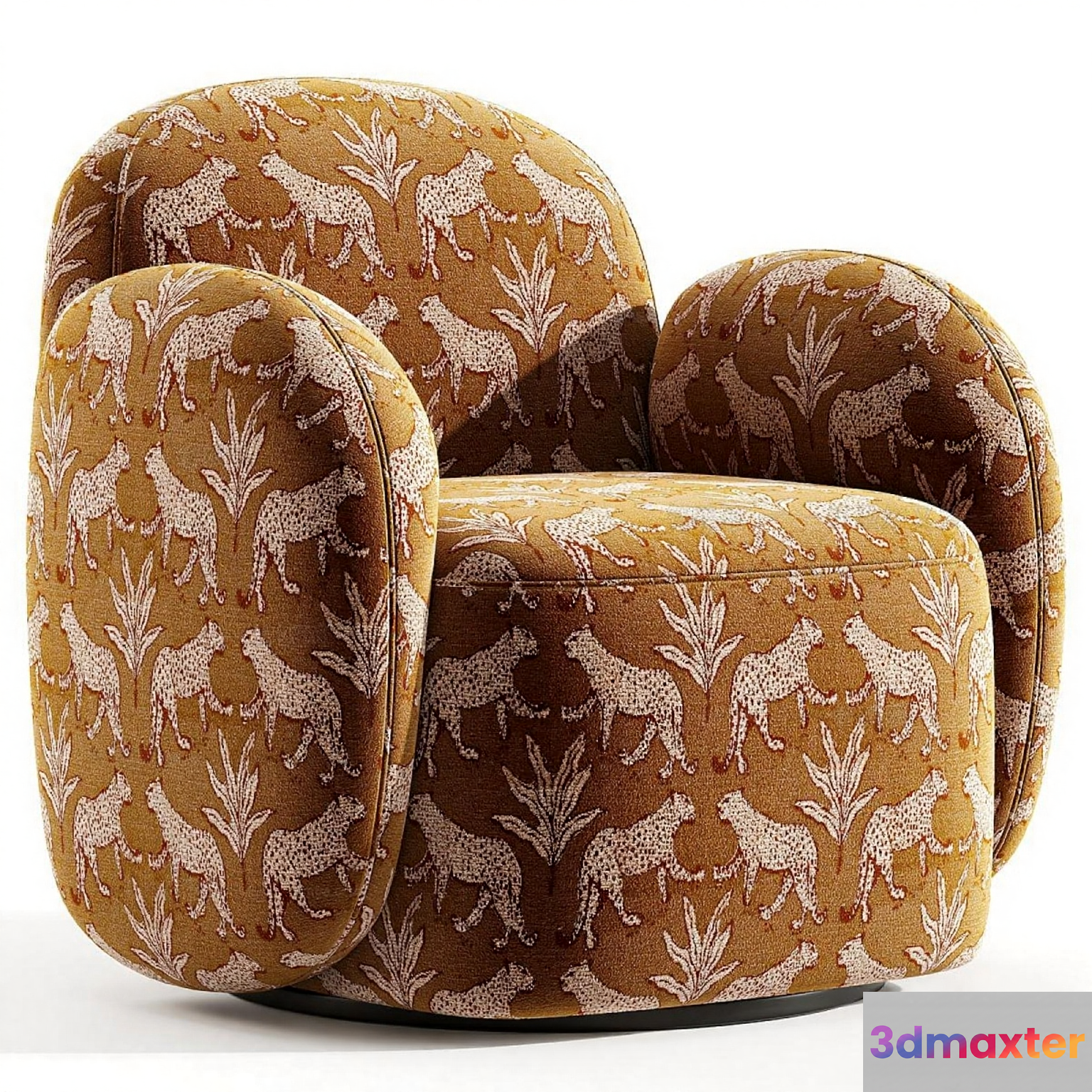 A Yellow Armchair With A Cheetah Pattern 3D Model - 22314 - CORONA Render