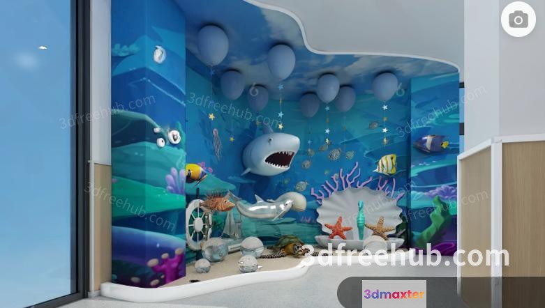 The Image Features A 3D Rendering Of A Room With A Colorful Ocean 3D Model - 22024 - VRAY Render