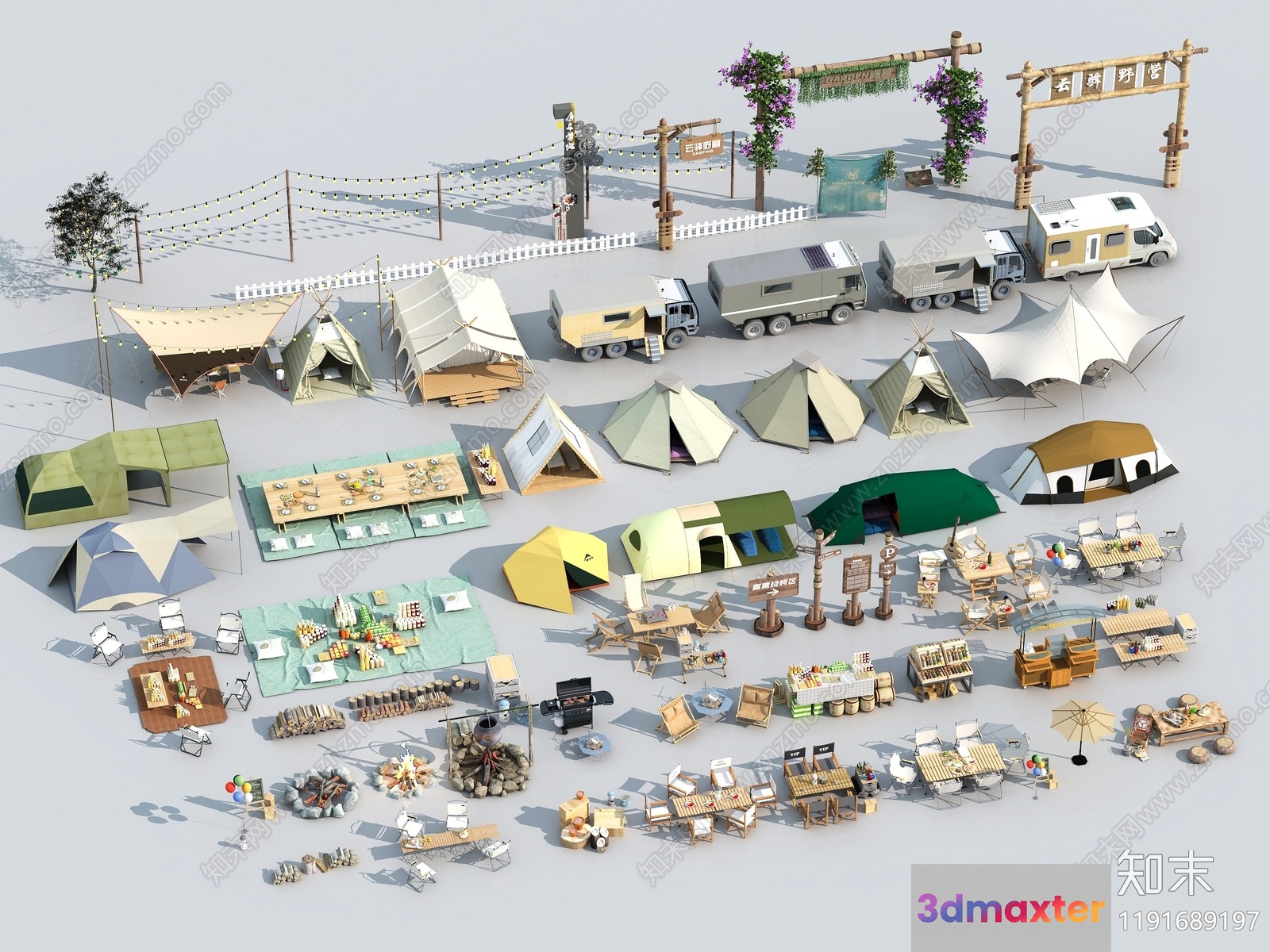 A Collection Of Campsite Items 3D Model - 15675 - VRAY Render