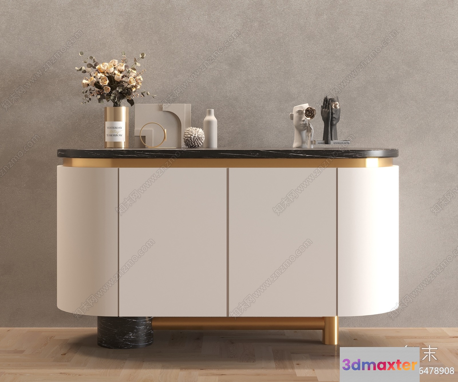Modern White And Gold Sideboard 3D Model - 18433 - VRAY Render