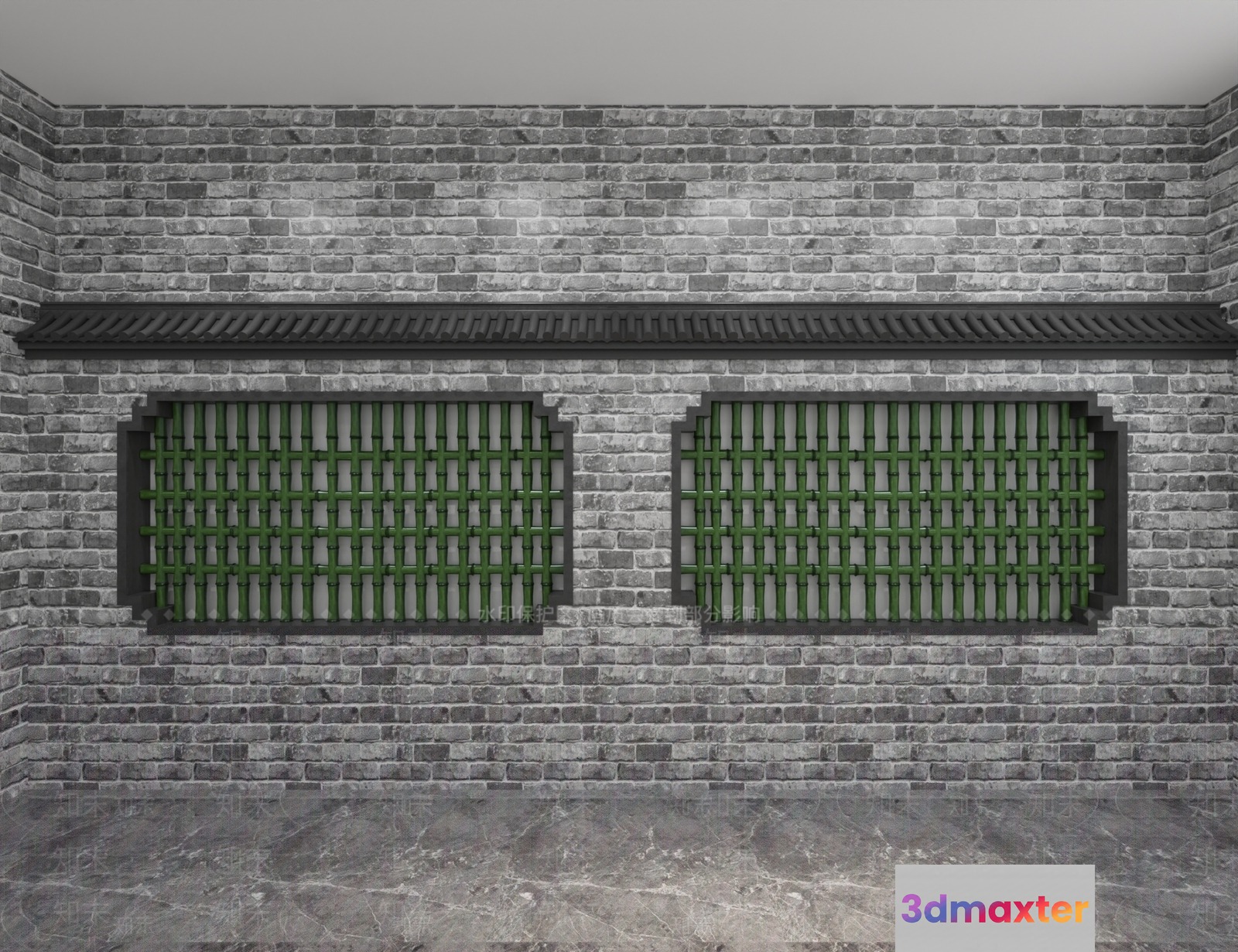 Two Green Lattice Windows 3D Model - 14989 - VRAY Render