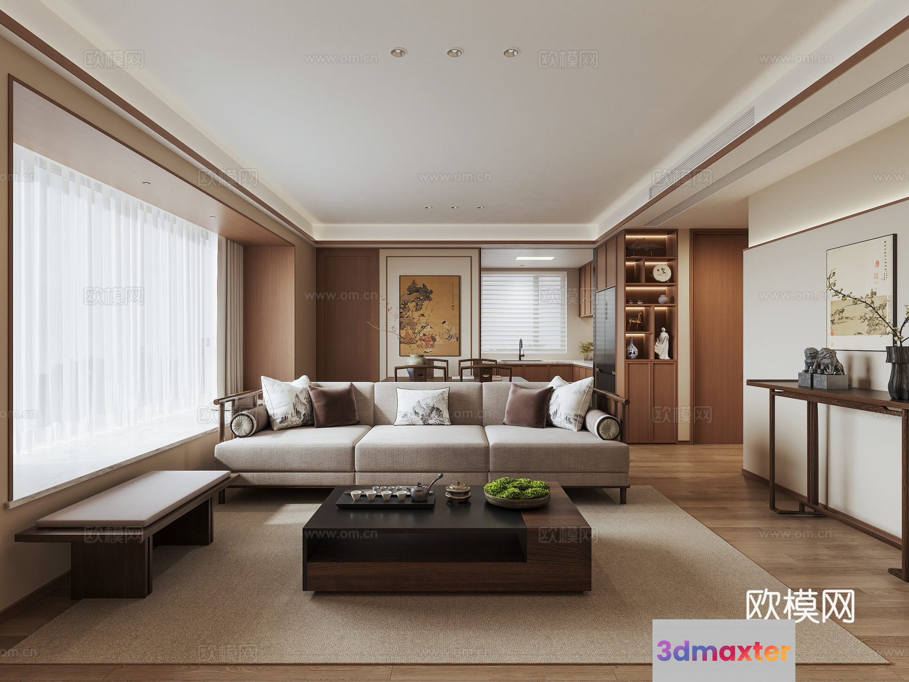 Modern Asian Living Room 3D Model - 9780 - VRAY Render