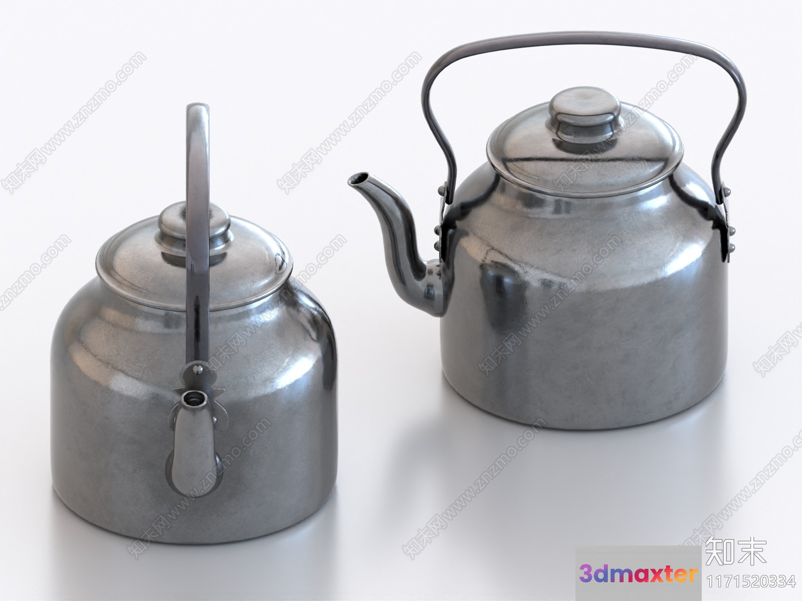 Two Metal Kettles 3D Model - 11146 - VRAY Render