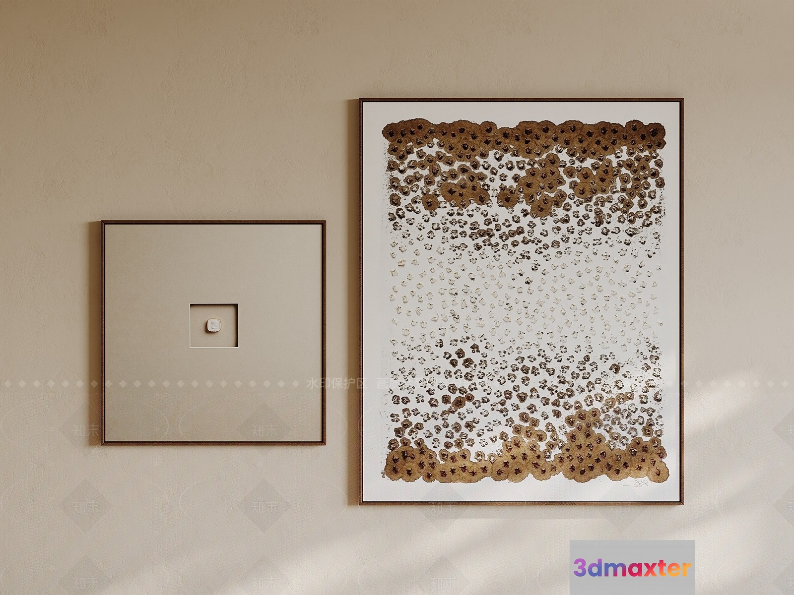 A Framed Artwork With A Beige And Gold Color Scheme 3D Model - 7160 - VRAY Render