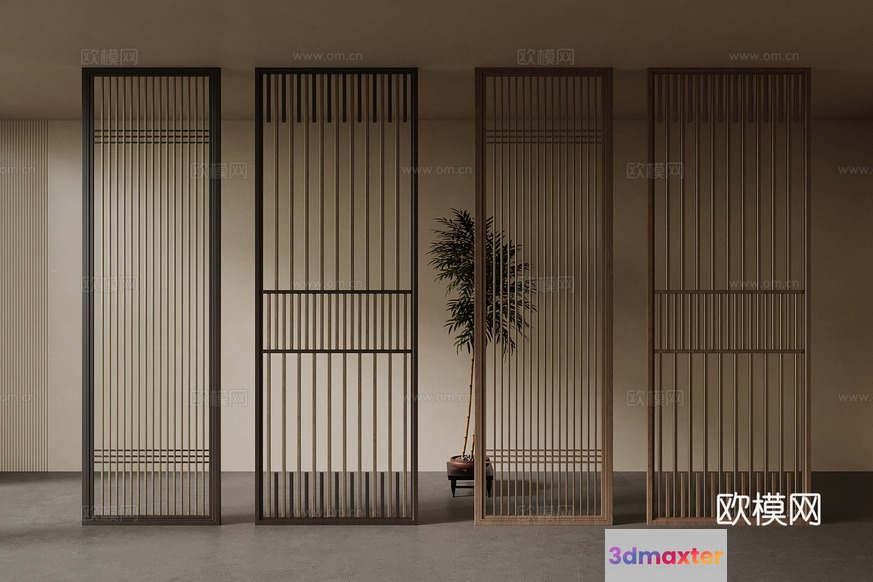 Wooden Sliding Room Divider 3D Model - 15685 - VRAY Render