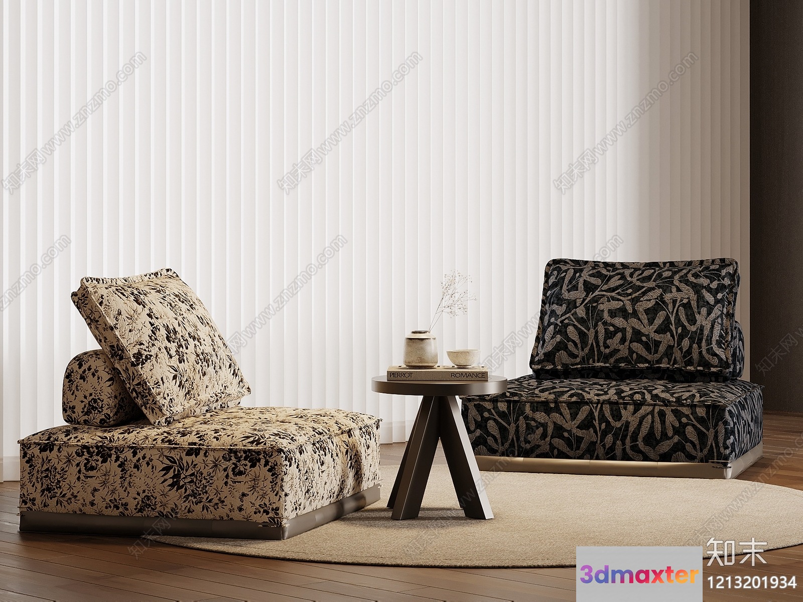 Cozy Living Room With Floral Furniture 3D Model - 5002 - VRAY Render
