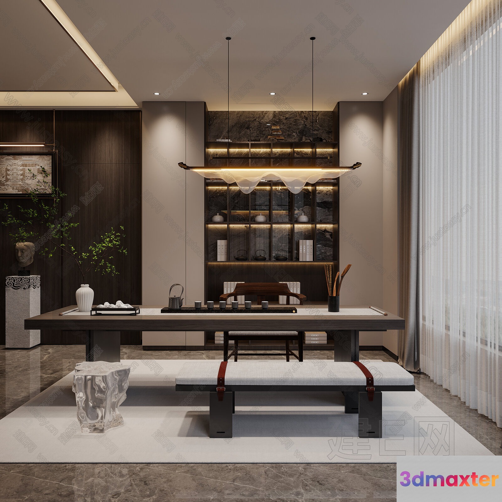 Modern Asian-Inspired Living Room 3D Model - 17984 - VRAY Render
