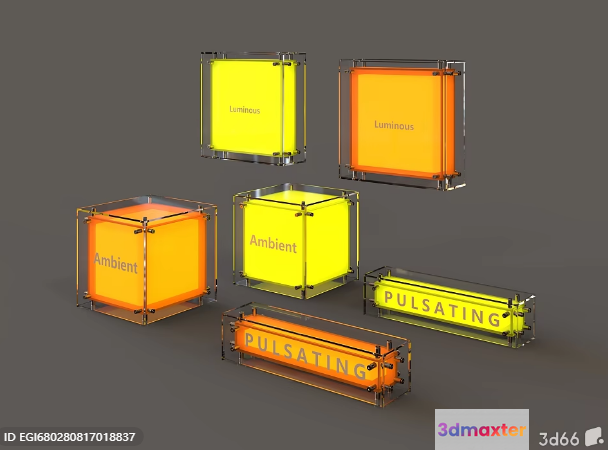 Three-Dimensional Renderings Of Boxes And A Sign With The Word Puls 3D Model - 10336 - VRAY Render