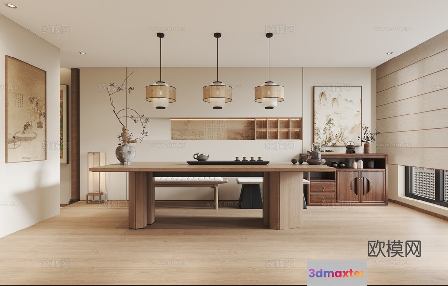 Modern Asian Dining Room 3D Model - 3331 - CORONA Render