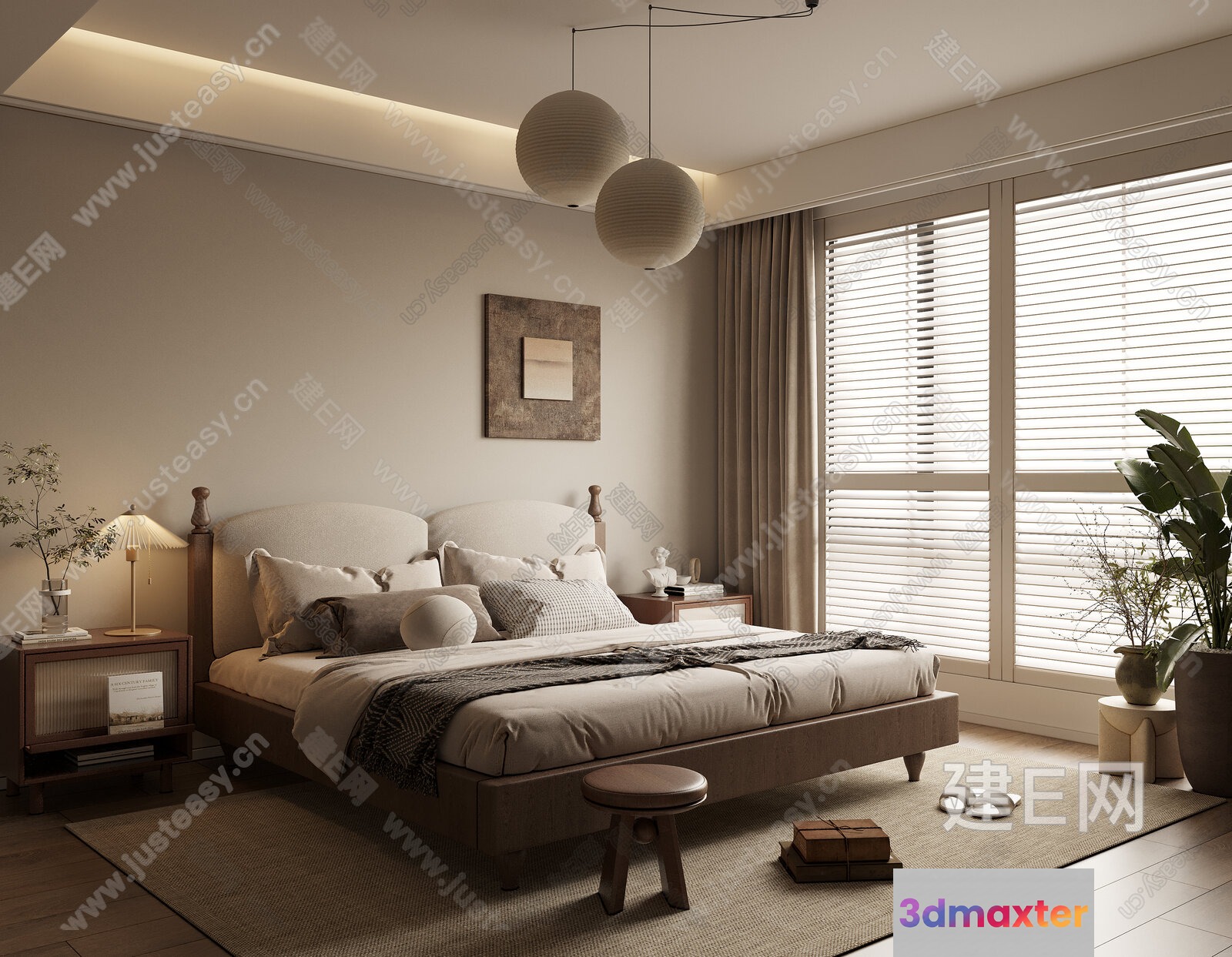 A Beige Bed 3D Model - 9173 - VRAY Render