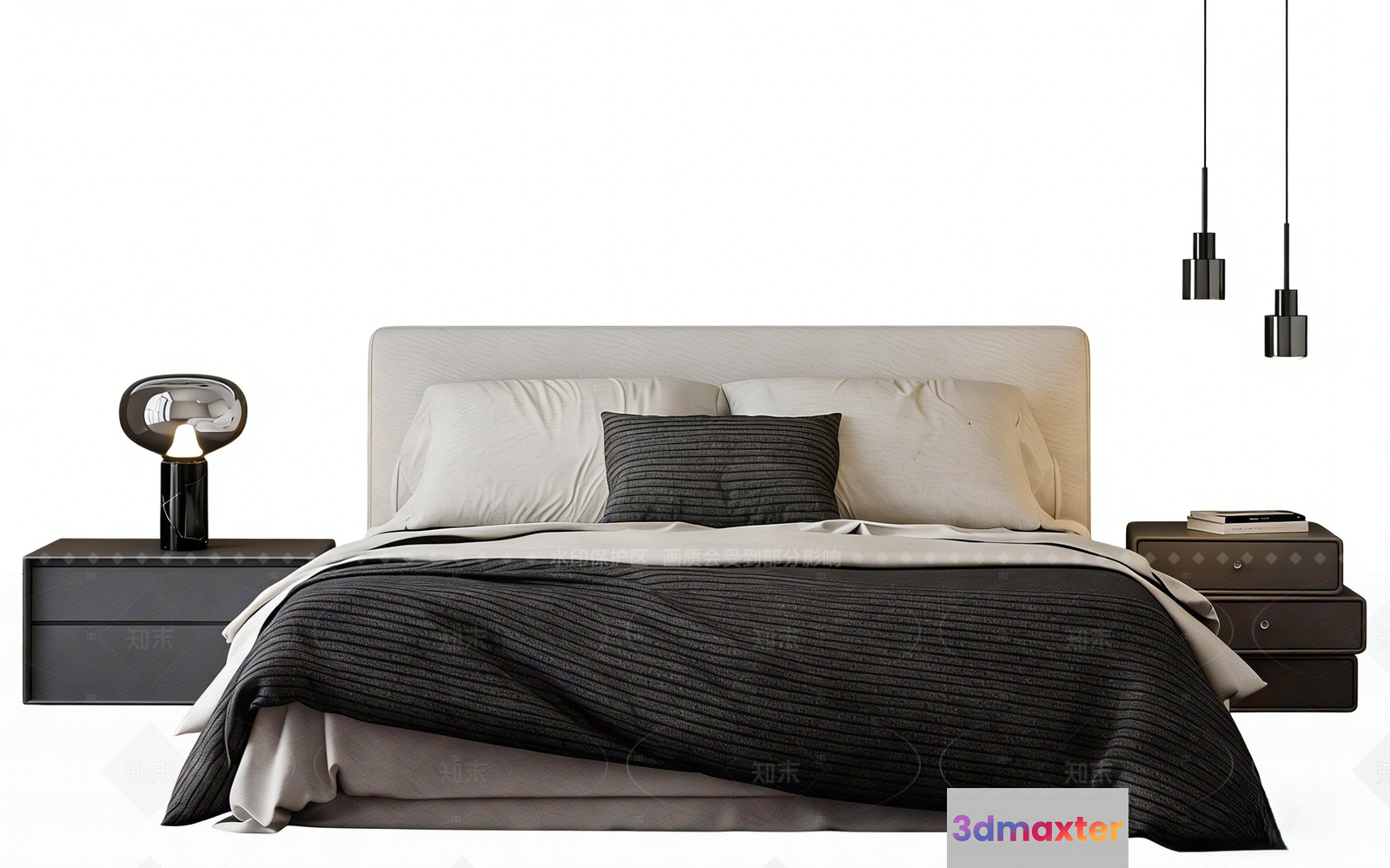 Modern Black And White Bedroom 3D Model - 23074 - VRAY Render